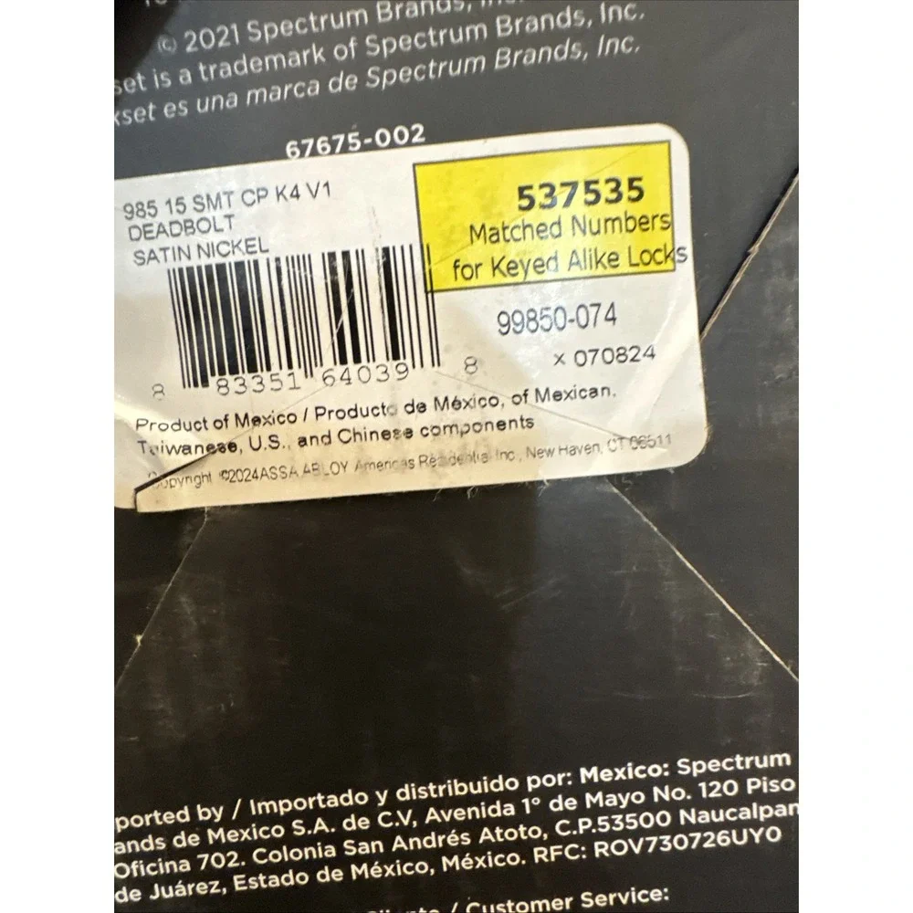 KWIKSET 985 Double Cylinder Deadbolt Satin Nickel KEYED BOTH SIDES‎ 99850-074